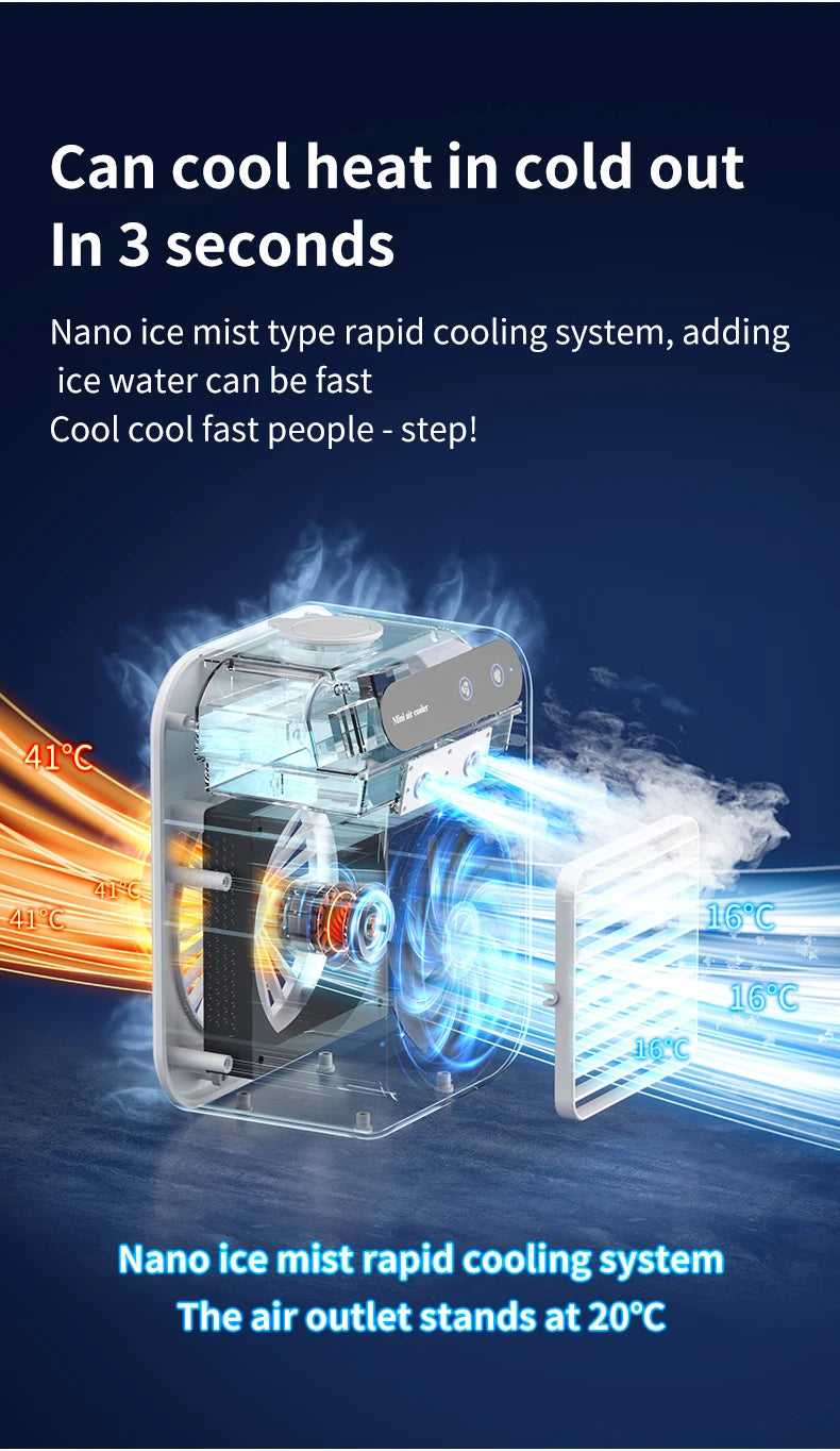 Aire acondicionado portátil, ventilador enfriador, humidificador, ventilador de ventilación de CA para coche, refrigeración de verano, fragancia, refrigerador, viaje de oficina