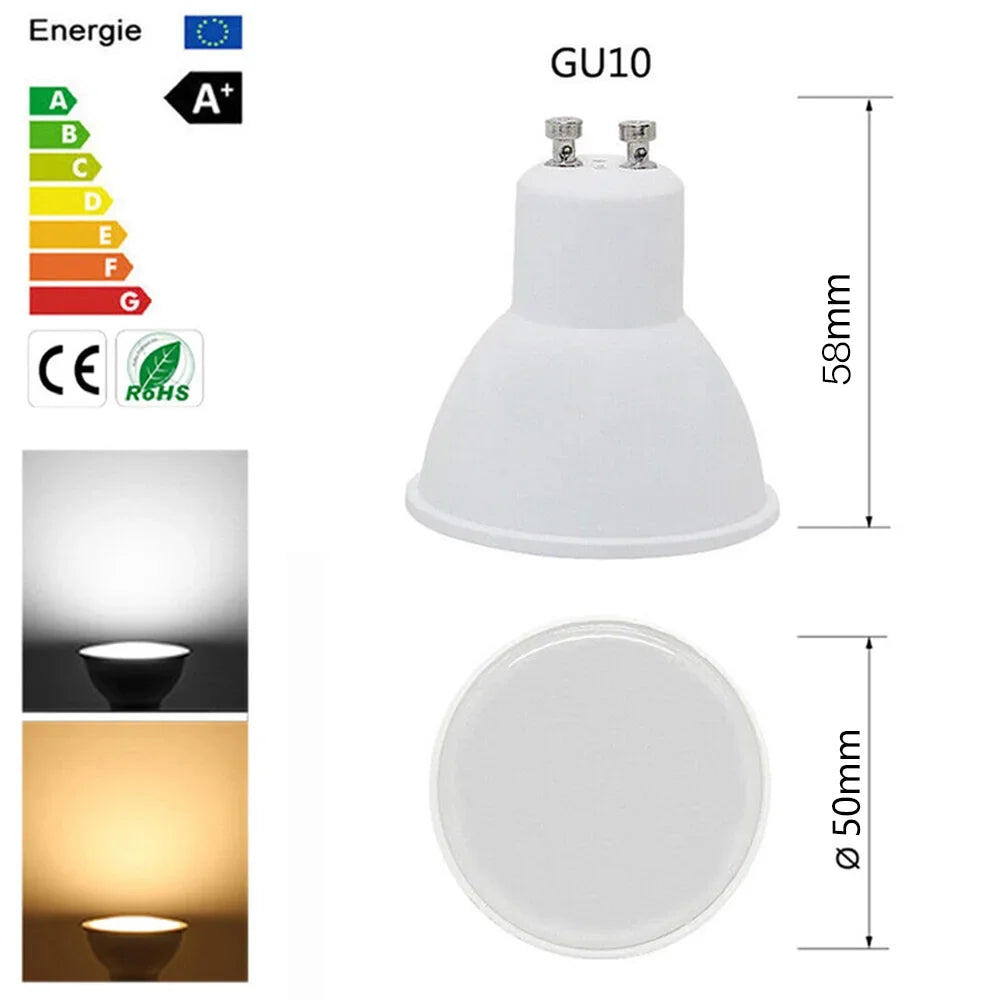 10 Uds bombilla de foco LED GU10 220V 5W/7W alto Lumen 3000K/4000K/6500K lámpara de luz LED para decoración del hogar