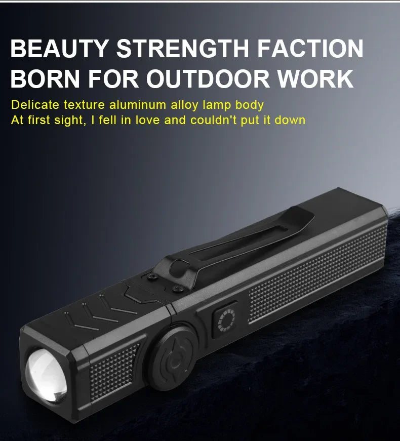 Luz de trabajo LED recargable por USB, linterna COB de 1000 lúmenes con indicador de capacidad de energía, linterna con mango para reparación de automóviles al aire libre