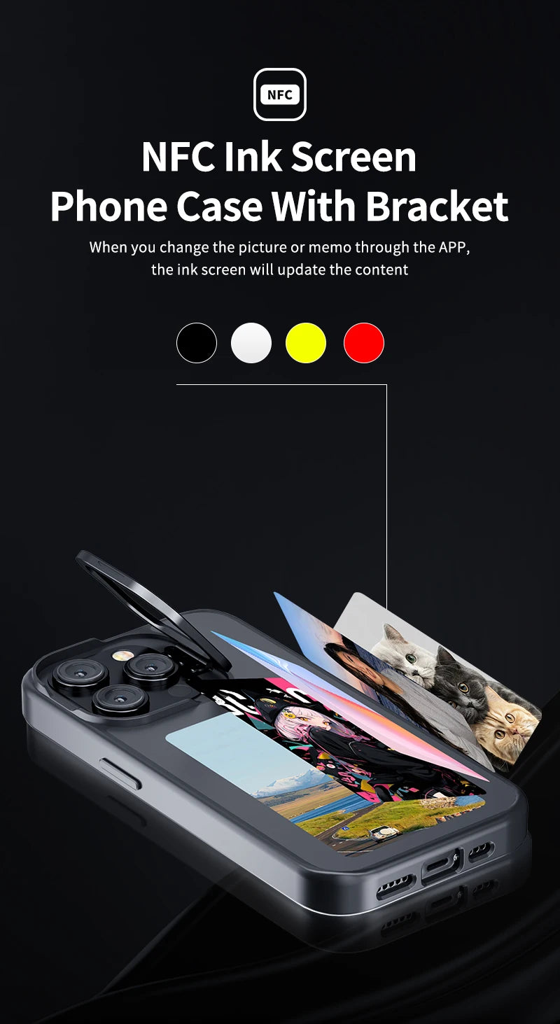 Nueva Funda Digital con pantalla de E ink de 4,0 pulgadas para iPhone 16 16e 15 14 13pro max NFC foto personalizada Funda trasera móvil con soporte