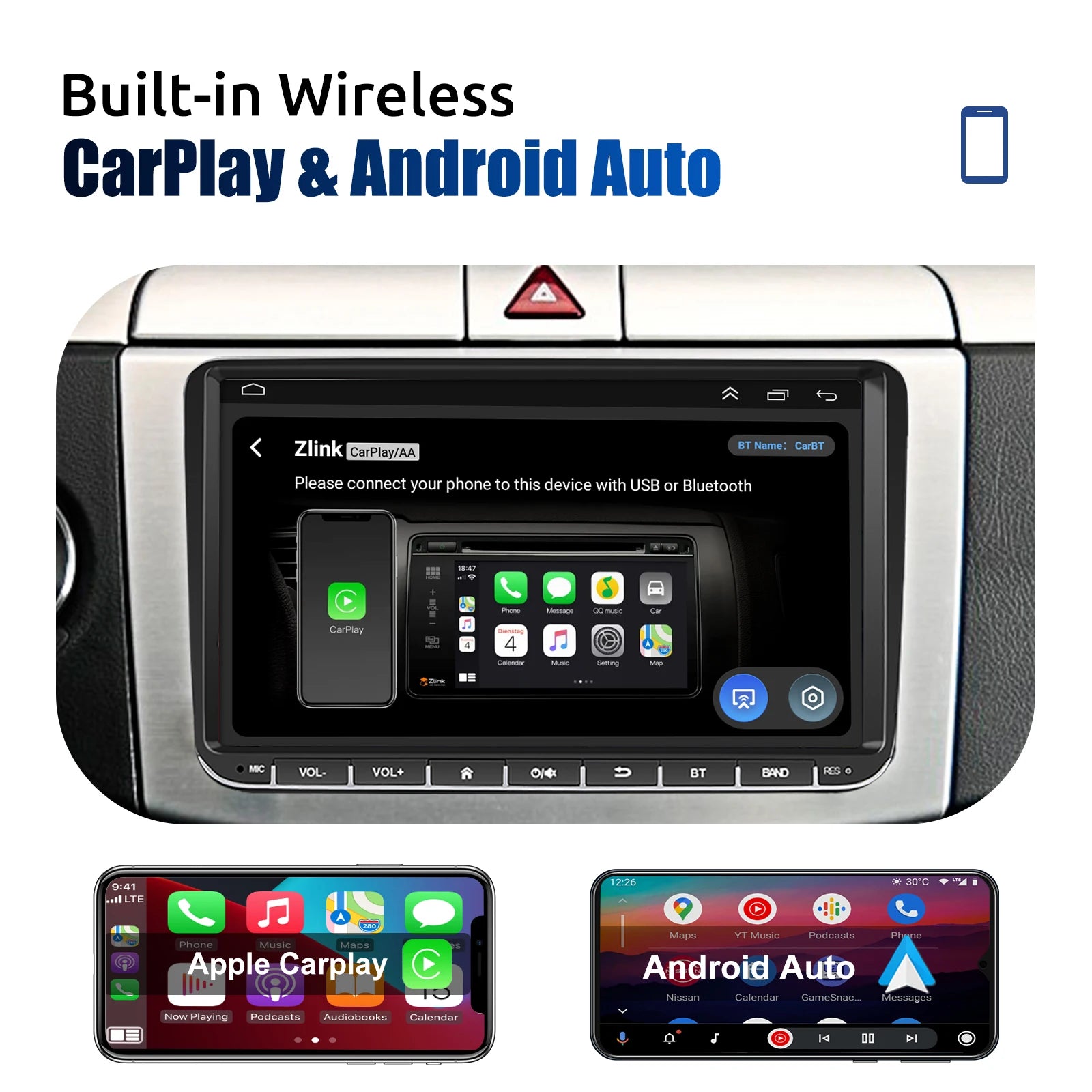 ESSGOO 9" Android 14 4G+64G Wireless Carplay Estéreo para Coche GPS NAVI WIFI RDS FM BT para VW Golf 5 6 Passat B6 B7 Polo 6R Touran Tiguan Caddy EOS Jetta T5 Seat Skoda