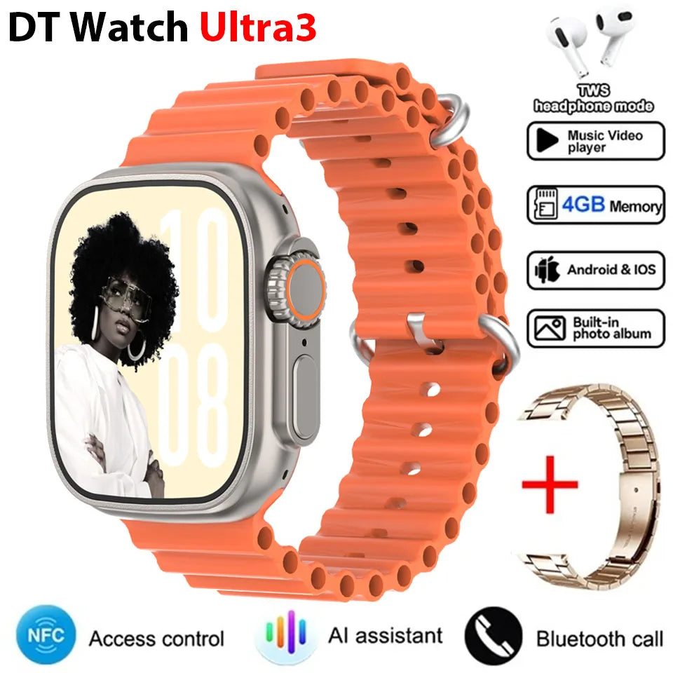 DT Ultra 3 Smartwatch pantalla Amoled 4GB reproductor MP3 MP4 Bluetooth red compartido aplicación tienda ChatGPT reloj inteligente AI hombre Sportwatch