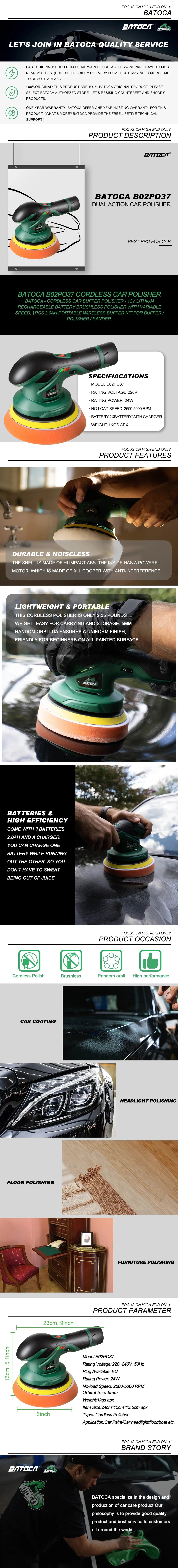 BATOCA-pulidora inalámbrica para coche, máquina de pulido de doble acción, herramientas eléctricas de ajuste, 12V