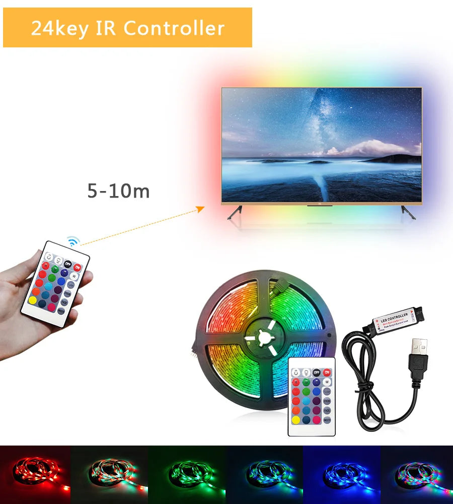 Tira de luces Led Usb 5V 5050, luz Led inteligente para pared, habitación, Bluetooth, Wifi, Alexa 15, 20 metros, cinta Rgb, retroiluminación de Tv, cinta Led, Luces
