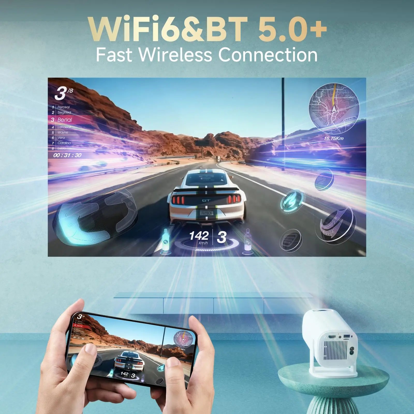 HONGTOP P30PRO Mini proyector inteligente Android 14 WiFi6 BT 5,0 compatible con 4K 1280*720P proyector portátil para exteriores de cine en casa inteligente