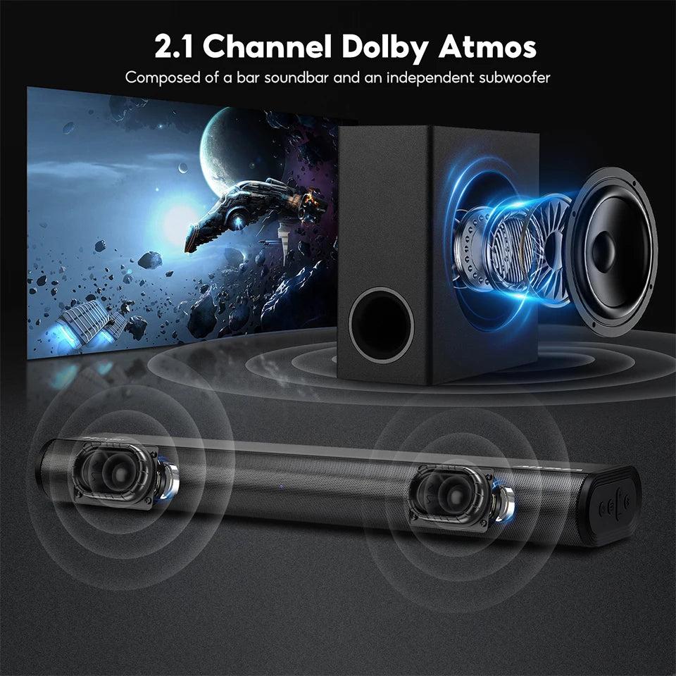 AIYIMA S07 Dolby -Barra de sonido 2,1, Subwoofer inalámbrico de 150W, altavoz de sistema 3D para TV, Bluetooth, HDMI/Aux/Opt/USB