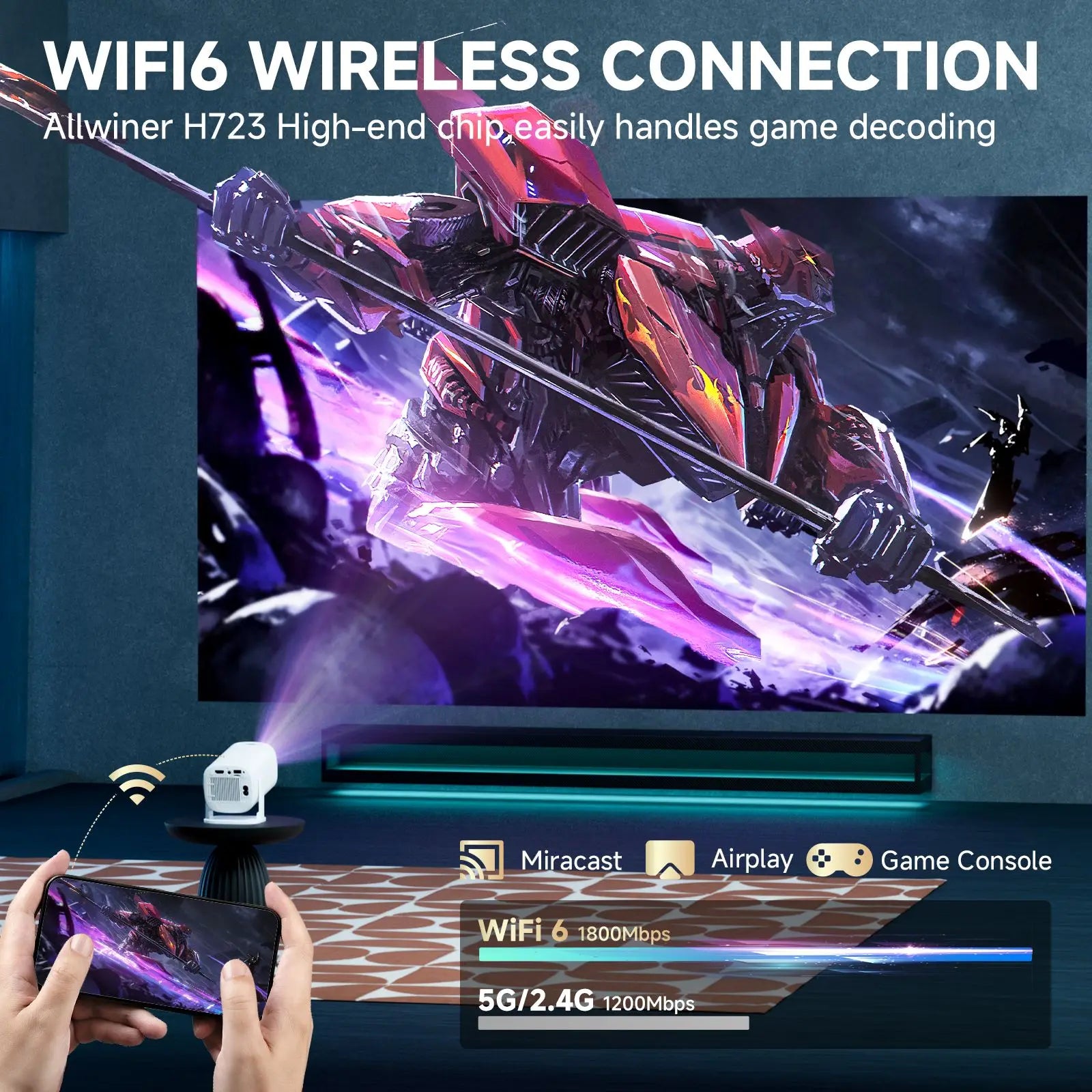 HONGTOP P30PRO Mini proyector inteligente Android 14 WiFi6 BT 5,0 compatible con 4K 1280*720P proyector portátil para exteriores de cine en casa inteligente