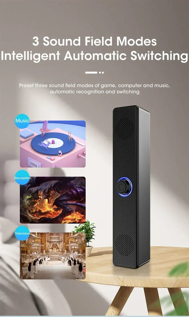 Altavoz envolvente 4D con Bluetooth, sistema de sonido de cine en casa, barra de sonido de ordenador para TV, Subwoofer, estéreo con cable, graves potentes