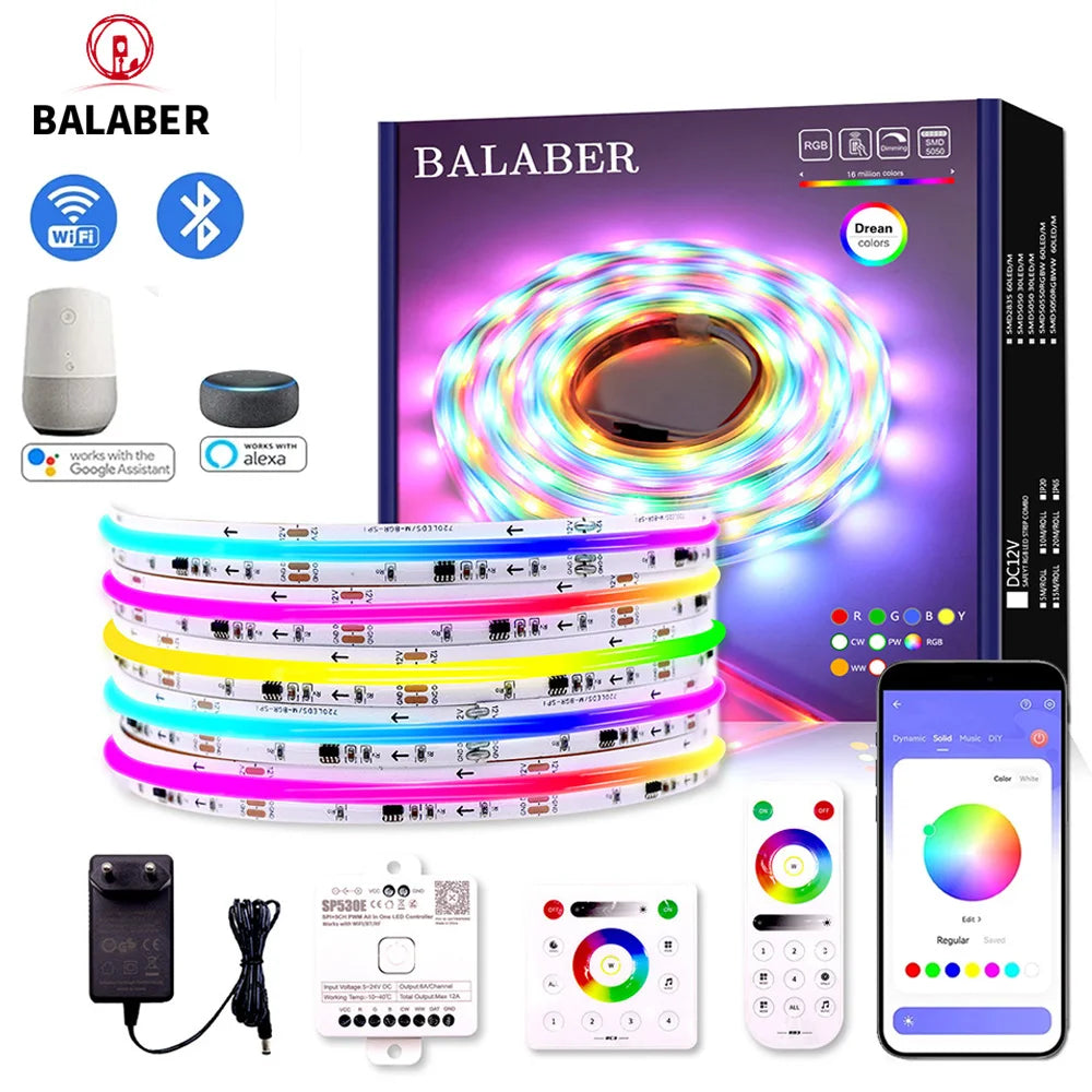 FCOB WS2811 tira de LED RGB COB direccionable 12v 24v 720LEDs/m SP530E 2,4 GHz controlador Bluetooth y control remoto RC3/RB3 1m2m3m4m5m conjuntos