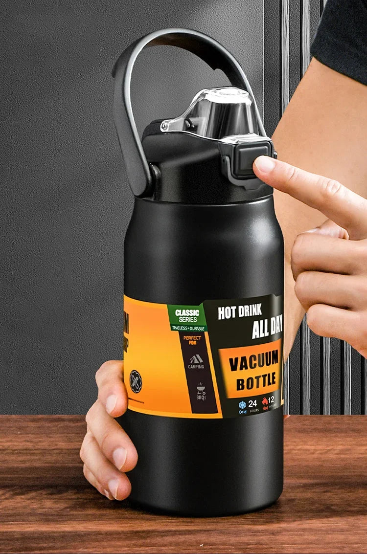 Termo portátil para exteriores, taza térmica de acero inoxidable 304, frascos de vacío, botella de agua deportiva fría y caliente con pajita